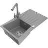 Mexen Cesar Granite Sink 1-Bowl with Drainer and Duero Kitchen Tap, Grey - 6514-71-671600-71