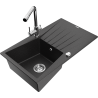 Mexen Cesar 1-bowl granite sink with drainer and kitchen faucet Duero, black/silver metallic - 6514-73-671600-00