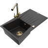 Mexen Cesar 1-bowl granite sink with drainer and kitchen faucet Duero, black/silver metallic - 6514-73-671600-50