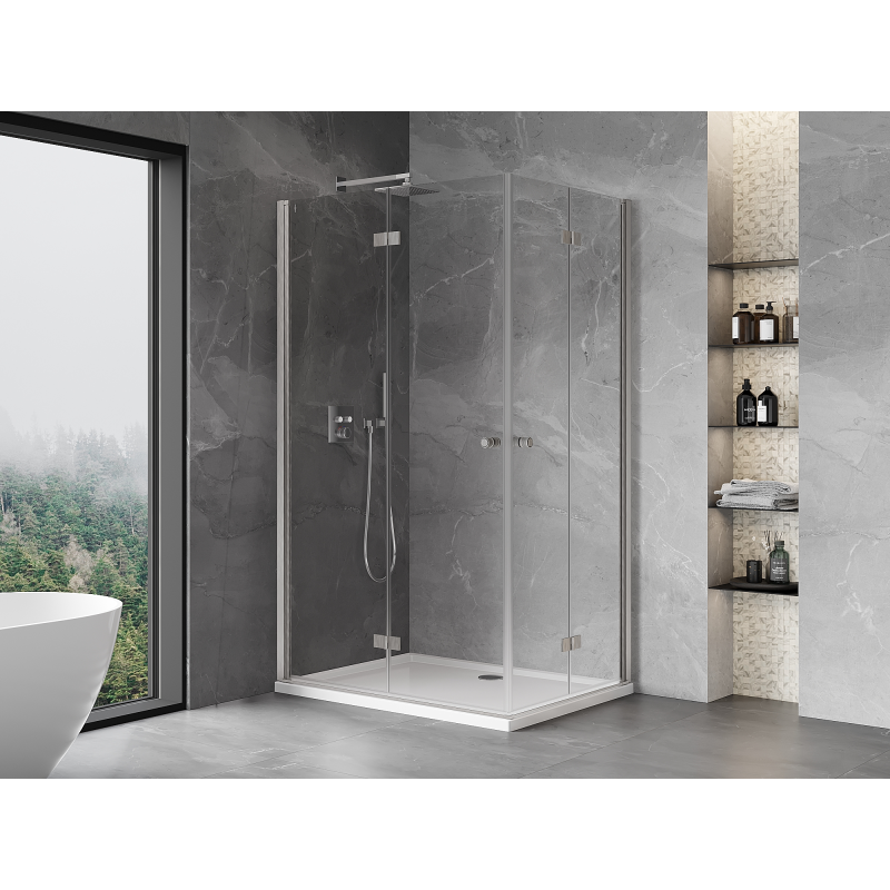 Mexen Mist-F Duo Foldable Shower Cabin Left 120 x 75 cm, Transparent, Brushed Nickel - 8A6-120L-075P-97-00
