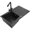 Mexen Cesar 1-compartment granite sink with a drip tray and kitchen mixer tap Duero, Black/Silver metallic - 6514-73-671600-70-B