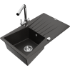 Mexen Cesar granite kitchen sink single-bowl with drainer and kitchen faucet Duero, black/gold metallic - 6514-75-671600-00