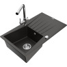 Mexen Cesar granite sink 1-bowl with drainer and kitchen faucet Duero, black/gold metallic - 6514-75-671600-00