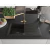 Mexen Cesar 1-Bowl Granite Sink with Drainer and Kitchen Faucet Duero, Black/Gold Metallic - 6514-75-671600-50-B
