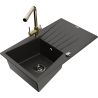 Mexen Cesar 1-compartment granite sink with a drip tray and kitchen mixer tap Duero, Black/Gold metallic - 6514-75-671600-50-B