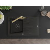 Mexen Cesar 1-bowl granite sink with drainer and Duero kitchen faucet, black/golden metallic - 6514-75-671600-50-B