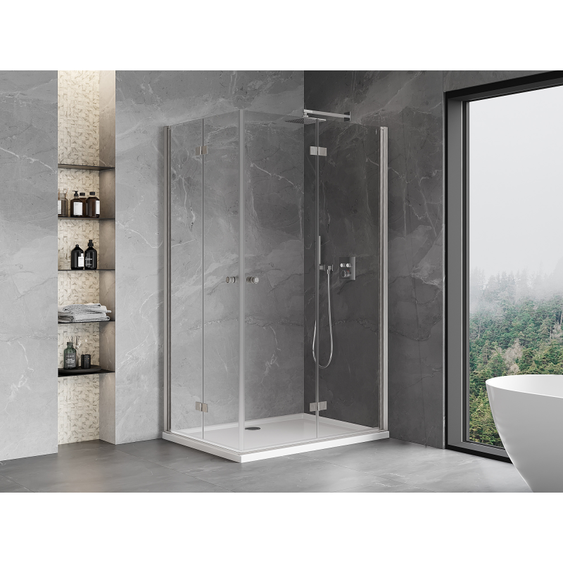 Mexen Mist-F Duo Foldable Right Shower Cabin 70 x 90 cm, Transparent, Brushed Nickel - 8A6-070L-090P-97-00