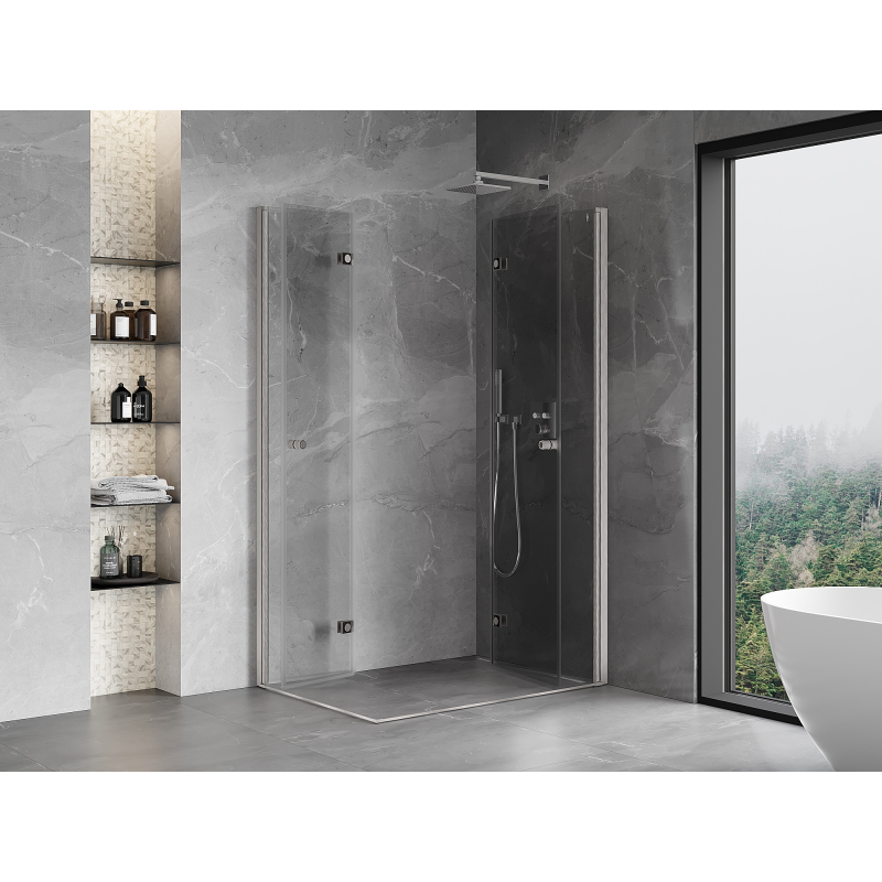 Mexen Mist-F Duo Folding Shower Enclosure Right 80 x 90 cm, Transparent, Brushed Nickel - 8A6-080L-090P-97-00