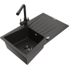 Mexen Cesar 1-compartment granite sink with a drip tray and kitchen mixer tap Duero, Black/Gold metallic - 6514-75-671600-70-B