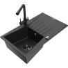 Mexen Cesar granite kitchen sink 1-bowl with drainer and kitchen faucet Duero, black/gold metallic - 6514-75-671600-70-B