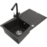 Mexen Cesar 1-bowl granite kitchen sink with drainer and Duero kitchen faucet, black/gold metallic - 6514-75-671600-70