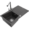 Mexen Cesar granite sink 1-bowl with drainer and Duero kitchen faucet, speckled black - 6514-76-671600-00