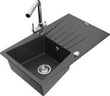 Mexen Cesar granite sink 1-bowl with drainer and kitchen faucet Duero, black speckled - 6514-76-671600-00