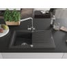 Mexen Cesar granite sink 1-bowl with drainer and Duero kitchen faucet, speckled black - 6514-76-671600-00