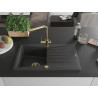 Mexen Cesar granite kitchen sink 1-bowl with drainer and Duero kitchen faucet, black speckled - 6514-76-671600-50