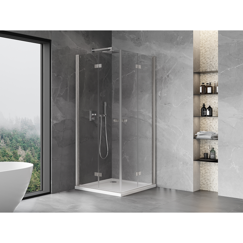 Mexen Mist-F Duo folding shower cabin 95 x 95 cm, transparent, brushed nickel - 8A6-095L-095P-97-00