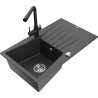 Mexen Cesar granite kitchen sink 1-bowl with drainer and Duero kitchen faucet, black speckled - 6514-76-671600-70