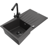 Mexen Cesar granite sink 1-bowl with drainer and Duero kitchen faucet, speckled black - 6514-76-671600-70-B