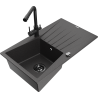 Mexen Cesar granite sink 1-bowl with drainer and Duero kitchen tap, black speckled - 6514-76-671600-70-B