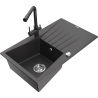 Mexen Cesar granite sink 1-bowl with drainer and Duero kitchen faucet, black speckled - 6514-76-671600-76