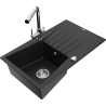 Mexen Cesar 1-bowl granite sink with drainer and Duero kitchen faucet, black - 6514-77-671600-00