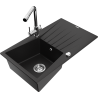 Mexen Cesar 1-compartment granite sink with a drip tray and kitchen mixer tap Duero, Black - 6514-77-671600-00