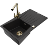 Mexen Cesar granite sink 1-bowl with drainer and Duero kitchen tap, black - 6514-77-671600-50