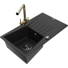 Mexen Cesar 1-bowl granite sink with drainer and Duero kitchen faucet, black - 6514-77-671600-50-B
