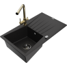 Mexen Cesar granite sink 1-bowl with drainer and Duero kitchen faucet, black - 6514-77-671600-50-B