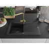 Mexen Cesar 1-bowl granite sink with drainer and Duero kitchen faucet, black - 6514-77-671600-50-B