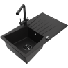 Mexen Cesar 1-bowl granite sink with drainer and Duero kitchen tap, black - 6514-77-671600-70-B