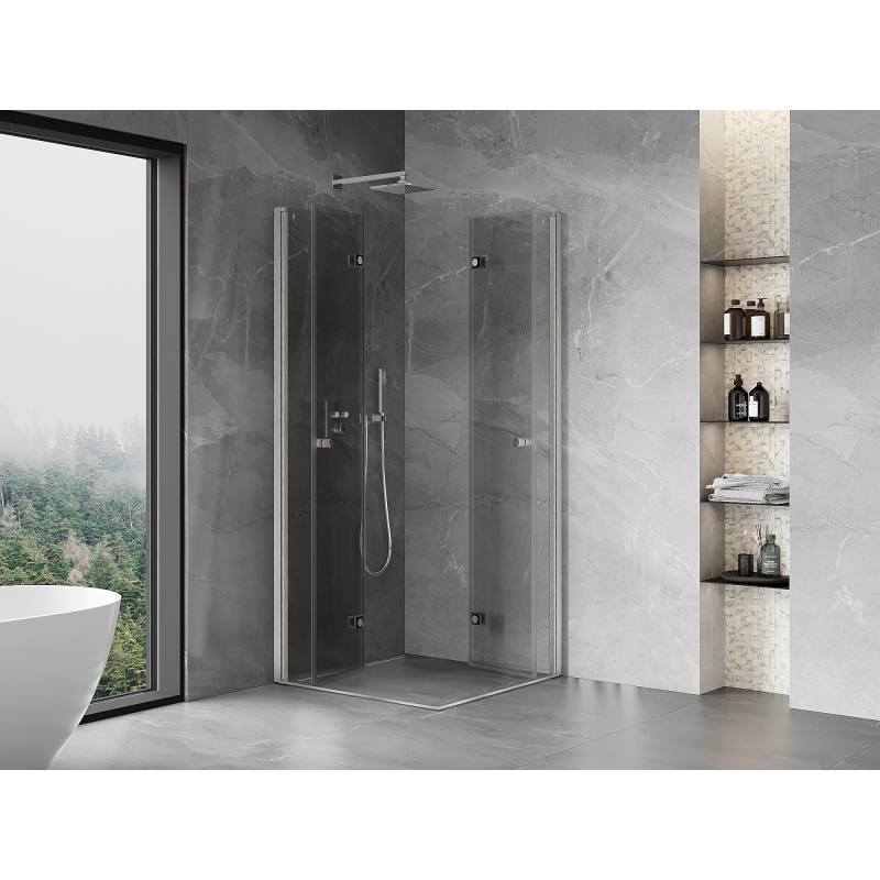 Mexen Mist-F Duo foldable shower cabin 110 x 110 cm, transparent, brushed nickel - 8A6-110L-110P-97-00