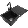 Mexen Cesar granite sink 1-bowl with drainer and kitchen faucet Duero, black - 6514-77-671600-70