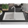 Mexen Leo granite kitchen sink 1-bowl with drainer and Telma kitchen tap, white - 6501-20-670200-20