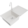 Mexen Leo granite kitchen sink 1-bowl with drainer and Telma kitchen tap, white - 6501-20-670200-20