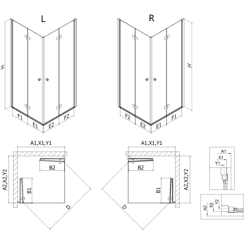 Mexen Mist-F Duo Folding Shower Enclosure Right 85 x 120 cm, Transparent, Brushed Nickel - 8A6-085L-120P-97-00