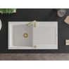 Mexen Leo single-bowl granite sink with drainer and Telma kitchen tap, white - 6501-20-670200-50