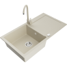 Mexen Leo granite kitchen sink 1-bowl with drainer and Telma kitchen faucet, beige - 6501-69-670200-69