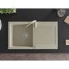 Mexen Leo granite kitchen sink 1-bowl with drainer and Telma kitchen faucet, beige - 6501-69-670200-69