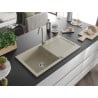 Mexen Leo granite kitchen sink 1-bowl with drainer and Telma kitchen faucet, beige - 6501-69-670200-69