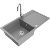 Mexen Leo 1-compartment granite sink with a drip tray and kitchen mixer tap Telma, Grey - 6501-71-670200-00