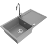 Mexen Leo granite kitchen sink 1-bowl with drainer and Telma kitchen faucet, gray - 6501-71-670200-00