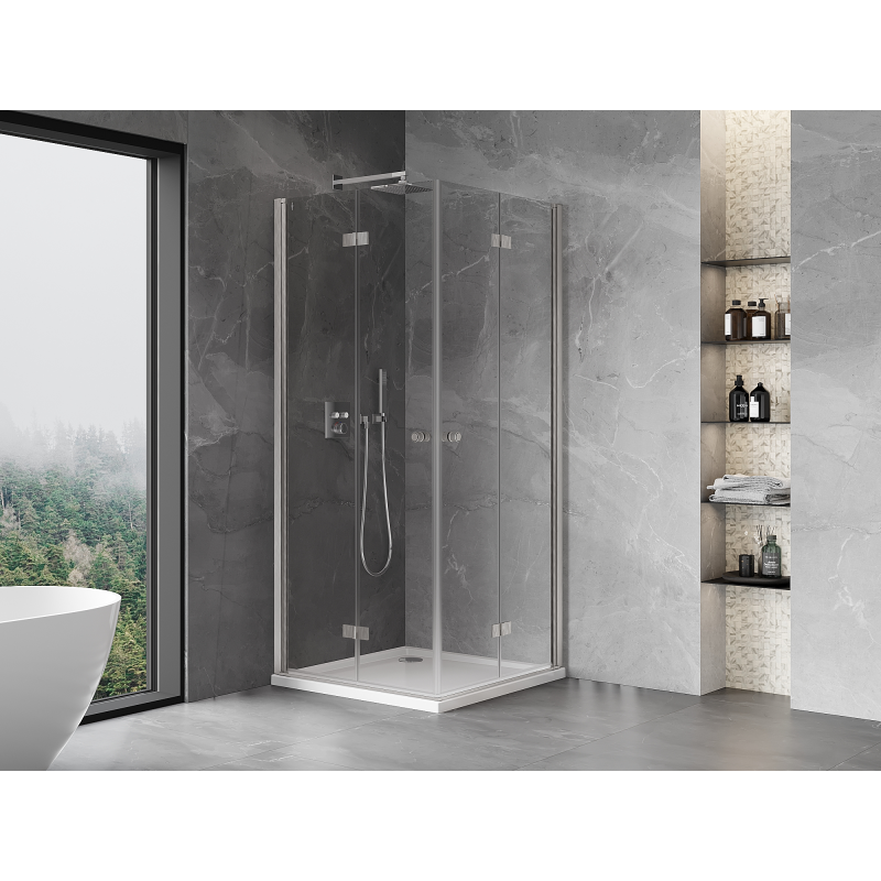 Mexen Mist-F Duo folding shower cabin 120 x 120 cm, transparent, brushed nickel - 8A6-120L-120P-97-00