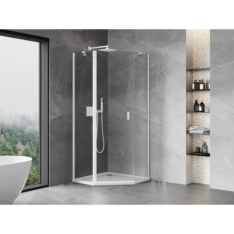 Mexen Mist pentagonal shower cabin, pivot door 80 x 80 cm, transparent, white - 8A8-080-080-20-00