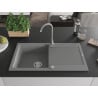 Mexen Leo 1-bowl granite sink with drainer and Telma kitchen faucet, gray - 6501-71-670200-71