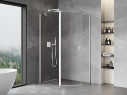 Mexen Mist asymmetrical pentagonal pivot shower enclosure 90 x 80 cm, transparent, white - 8A8-090-080-20-00