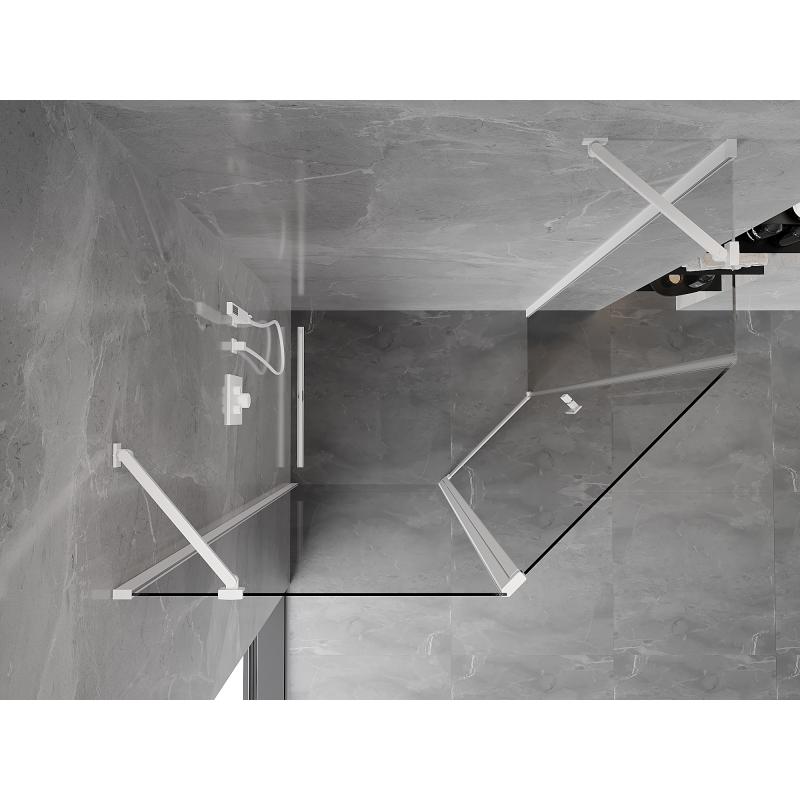 Mexen Mist asymmetrical pentagonal pivot shower enclosure 90 x 80 cm, transparent, white - 8A8-090-080-20-00