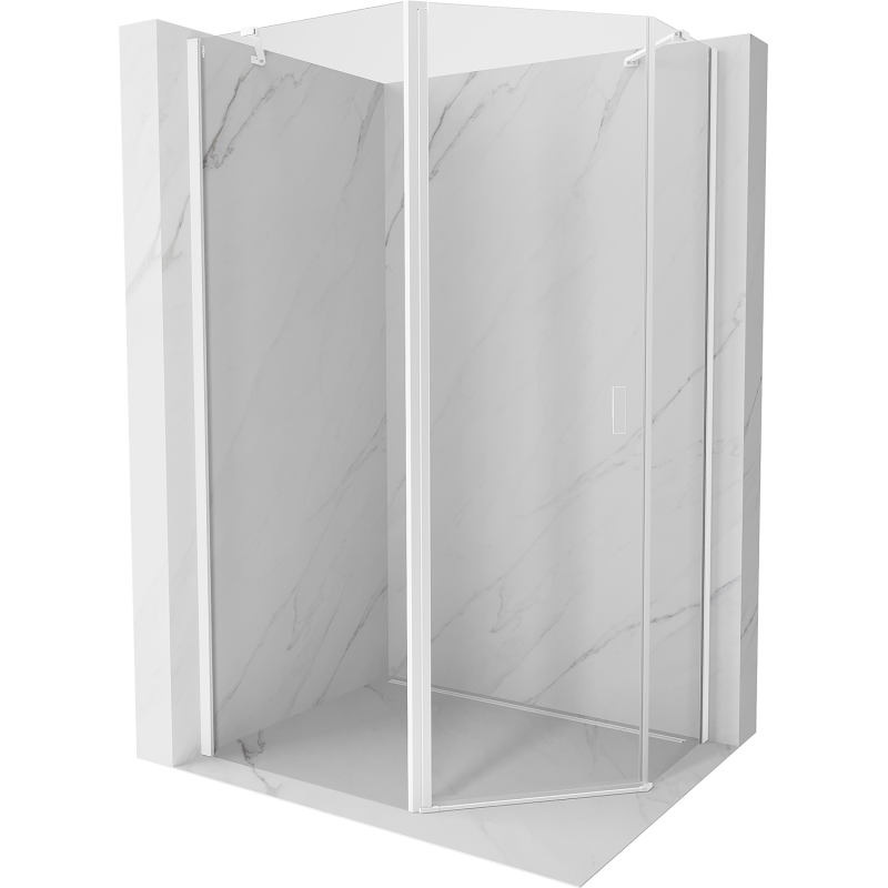Mexen Mist asymmetric pentagonal shower enclosure with hinged door 100 x 80 cm, transparent, white - 8A8-100-080-20-00
