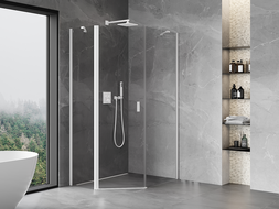 Mexen Mist asymmetrical pentagonal shower cabin hinged 80 x 90 cm, transparent, white - 8A8-080-090-20-00
