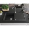 Mexen Leo granite sink 1-bowl with drainer and kitchen faucet Telma, black/silver metallic - 6501-73-670200-00